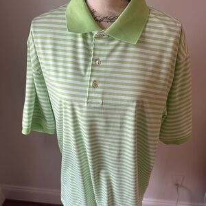Peter Millar Light Green and White Striped Polo Shirt